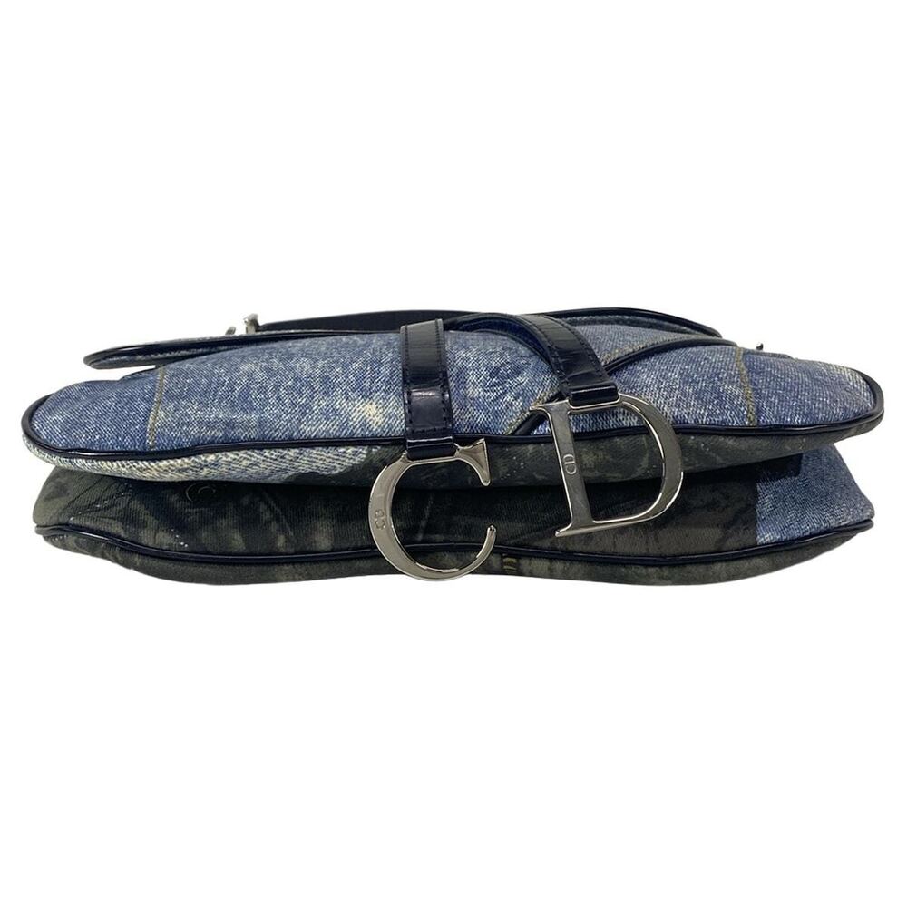 DIOR Christian Double Saddle Bag Handbag Denim Blue Red Multi Leather - Picture 5 of 7